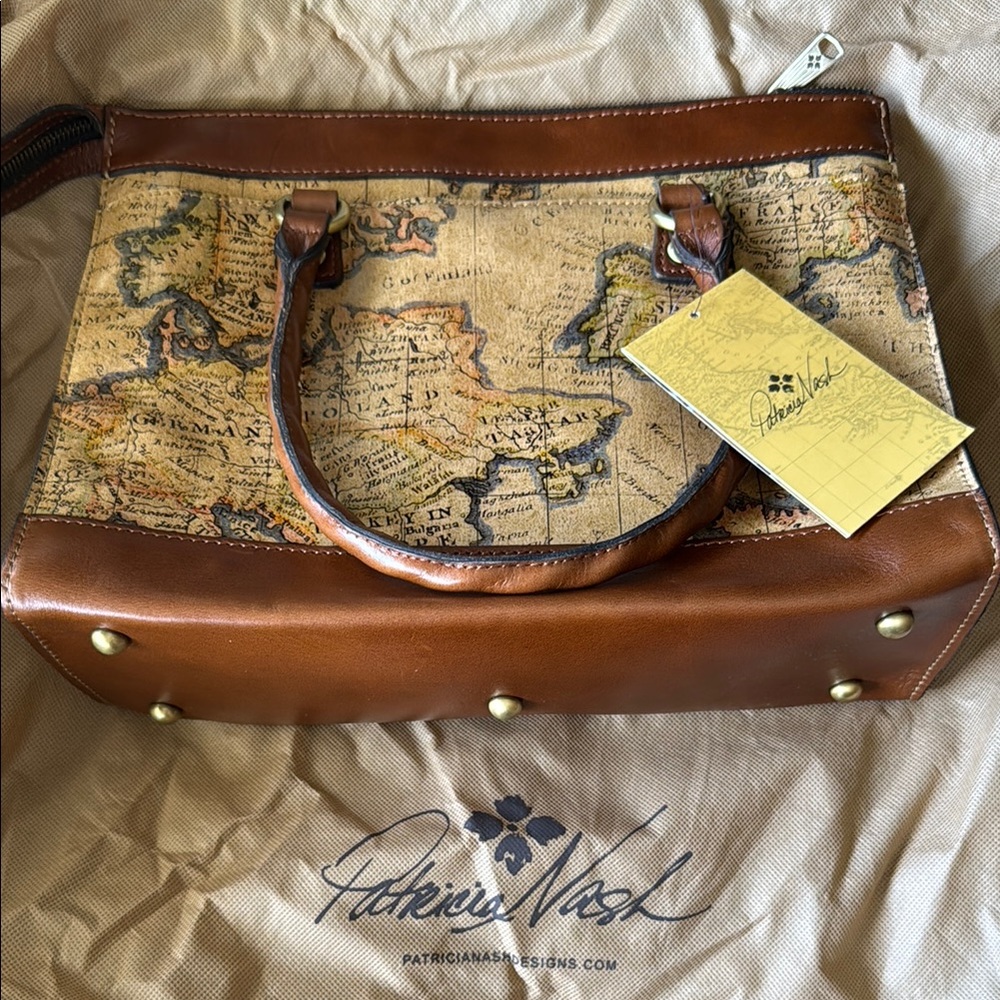 Brand New Patricia Nash Vintage Map Leather Handbag and Wallet